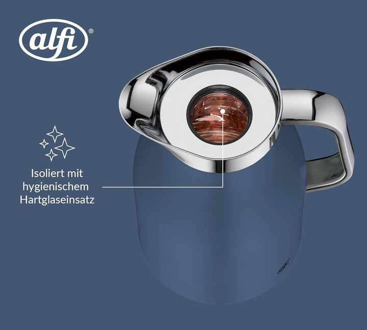 alfi SKYLINE 1,0l, deep water, Edelstahl-Isolierkanne mit hygienischem Hartglaseinsatz, Drehverschlu