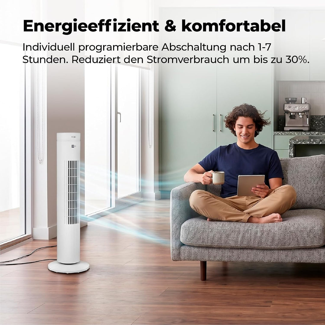 aeco AirX SPIN Turmventilator mit Fernbedienung 3 Geschwindigstufen 7H Timer 35w mobiler Lüfter Oszi