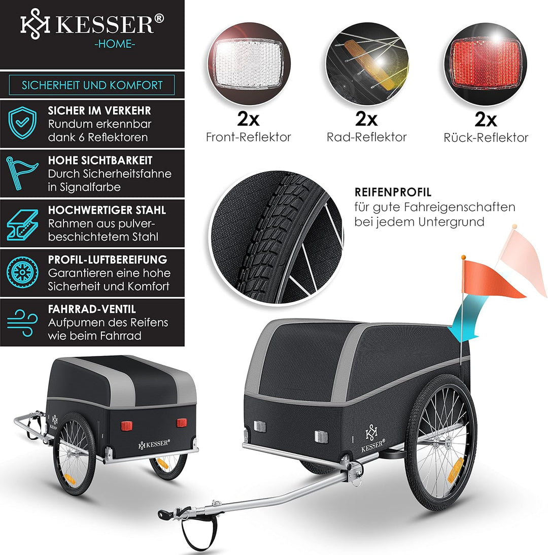 KESSER® Fahrradanhänger Lastenanhänger Transportanhänger Hochdeichsel mit Kupplung, Inkl. Abdeckung