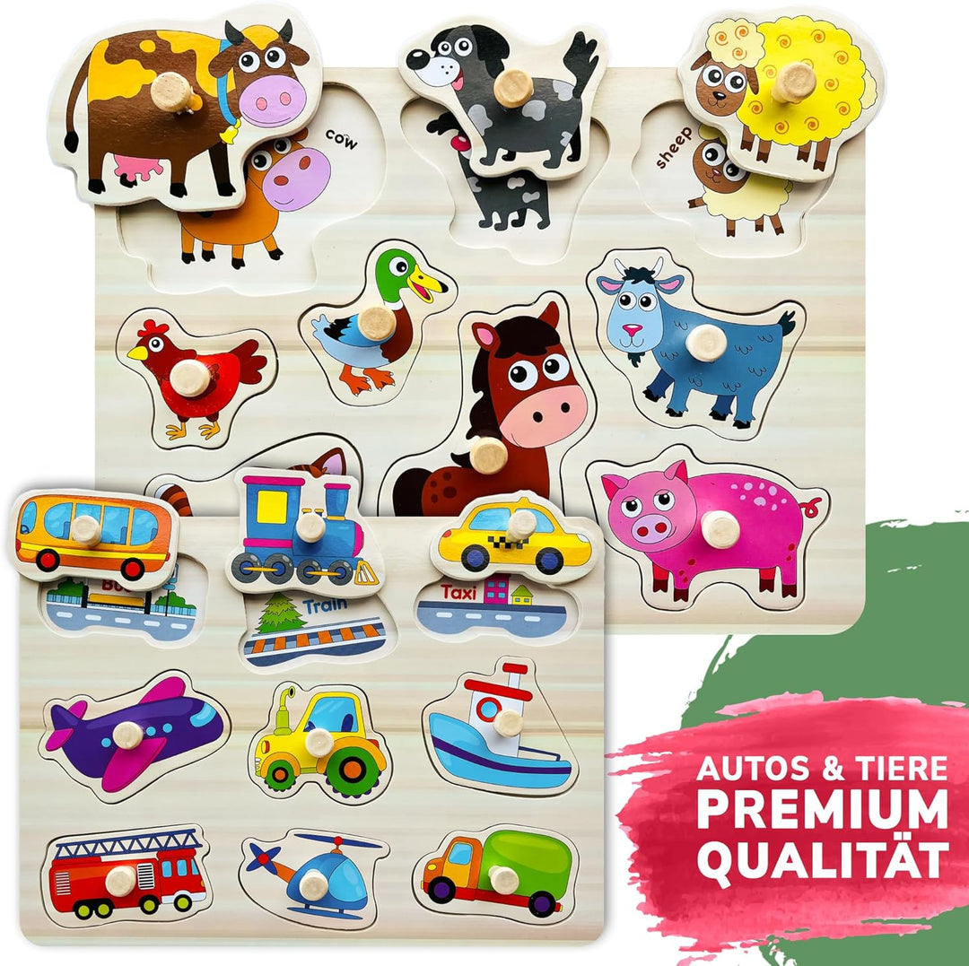 Steckpuzzle Holz ab 1 2 Jahre - 6 Set Spielzeug Puzzle ab 2 3 Jahre - ABC Lernspiele für Kinder - Ge