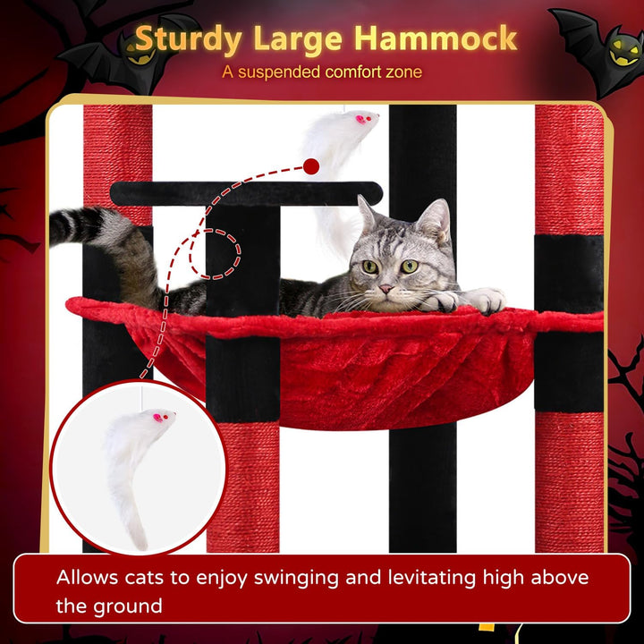 Globlazer Kratzbaum Schwarz Rot mit Extragrosse Hängematte 45*40cm, Grosse Katzenhaus, Gepolsterte P