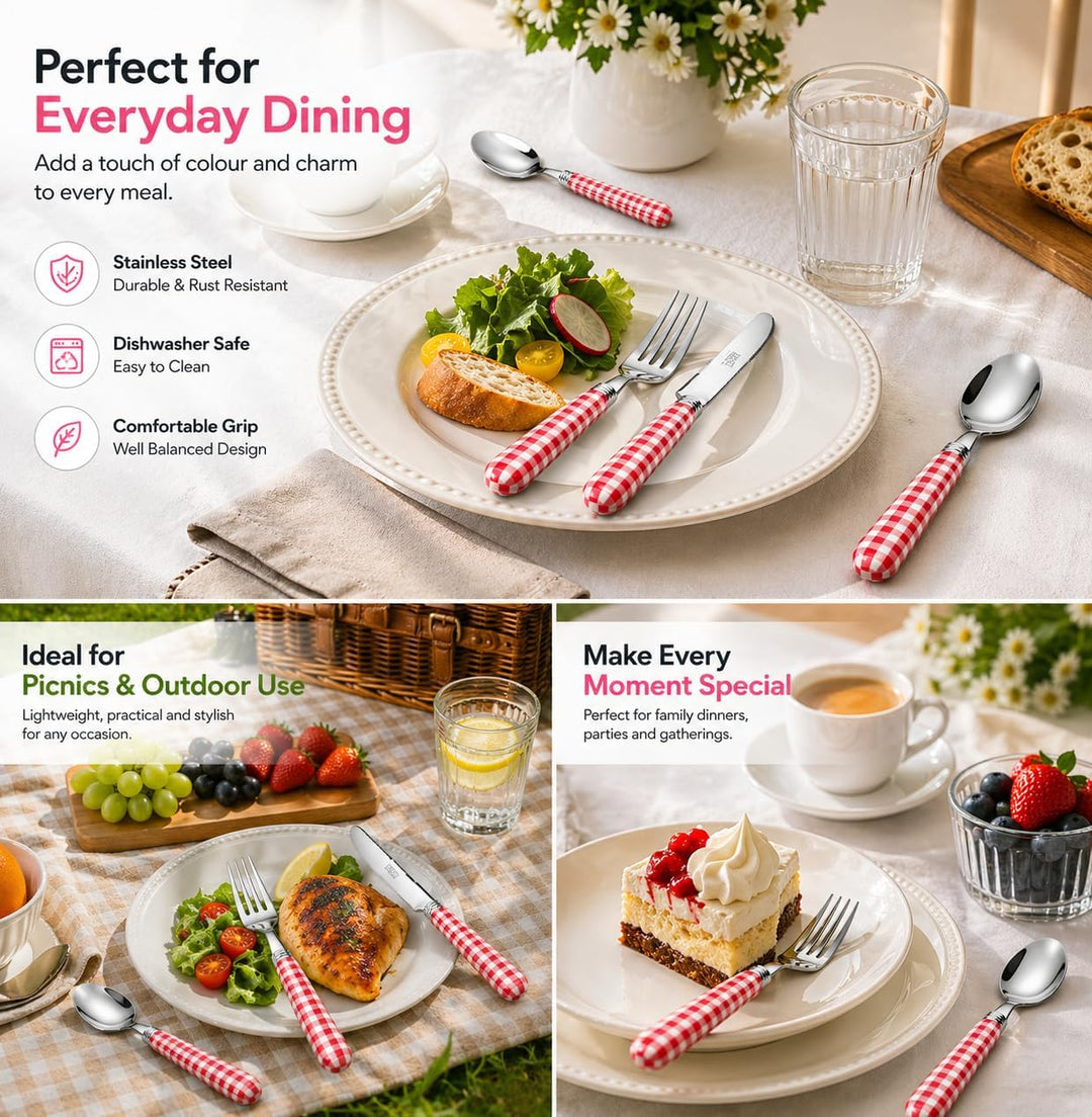 EXZACT Color Edelstahl-Besteck Set 24 Stück - 6 x Tafelgabeln, 6 x Tafelmesser, 6 x Abendessen Löffe
