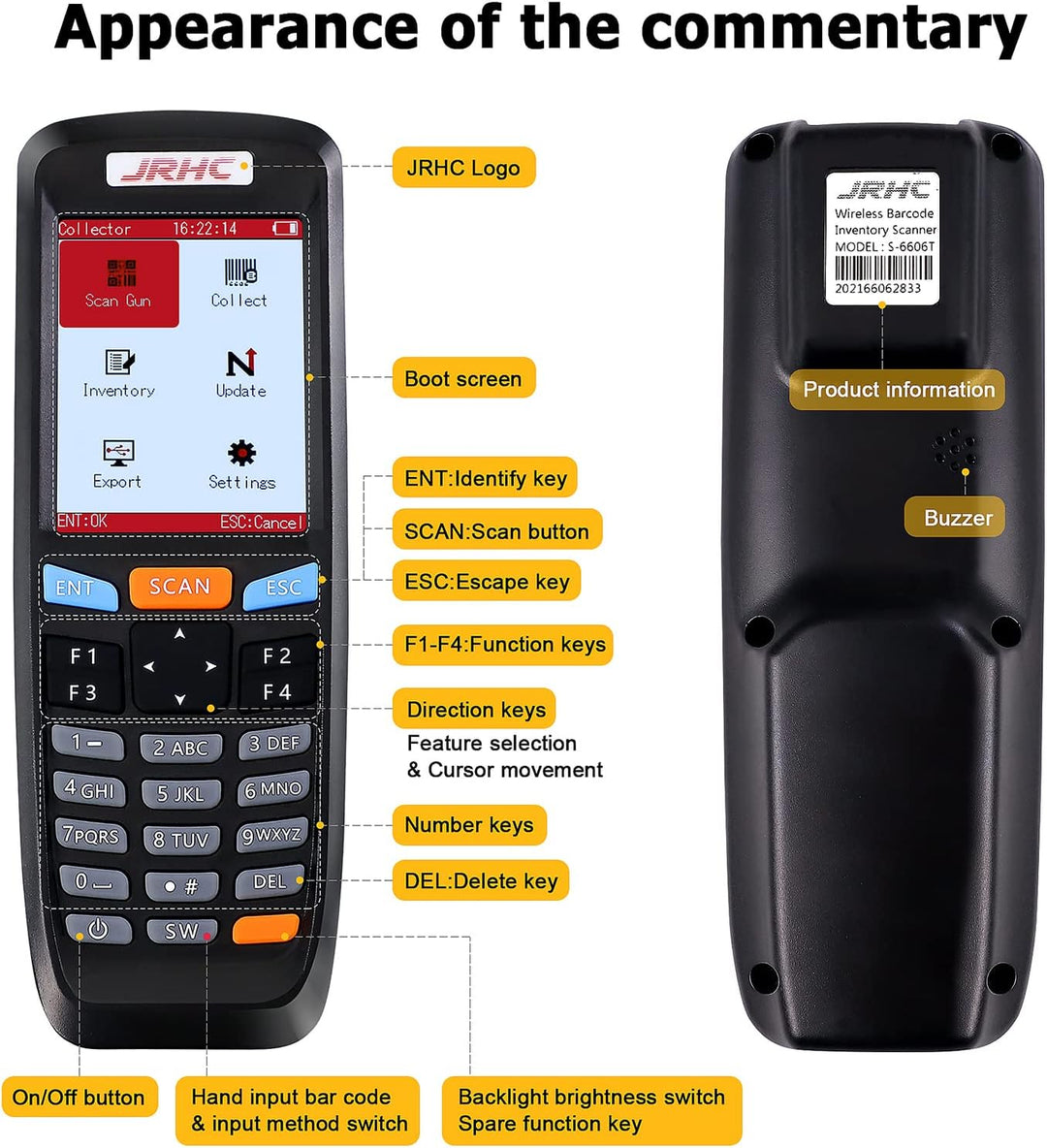 JRHC 2D Inventar Barcode-Scanner und Sammler mit 2.4GHz Wireless USB Empfänger Multifunktionaler 2.8