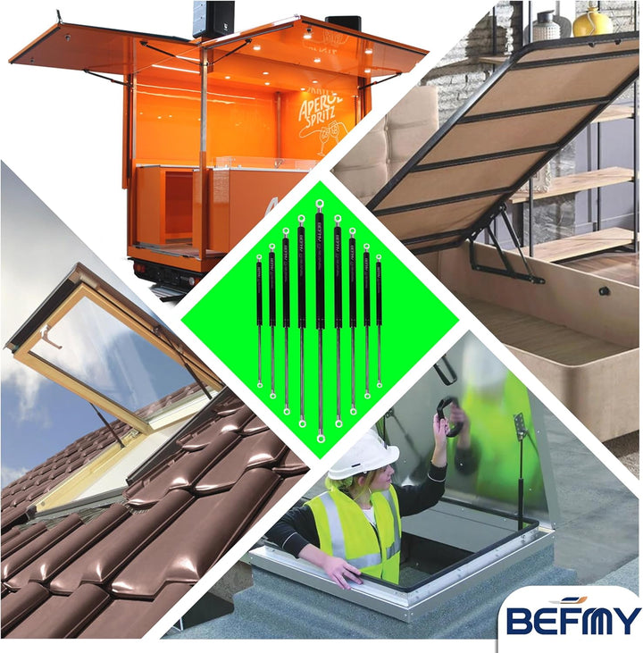 BEFMY Gasdruckfeder Schwarz 250-900mm | Universal Gasdruckdämpfer 200N-900N | Robuste Konstruktion m