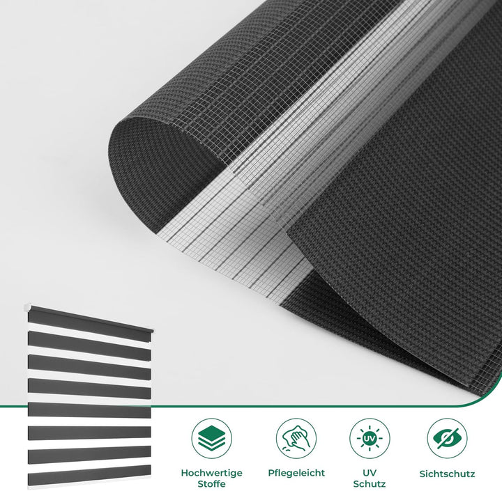 Allesin Doppelrollo schnurlos Klemmfix ohne Bohren Duo Rollos für Fenster &amp; Tür, 90x120cm (BxH) Anth