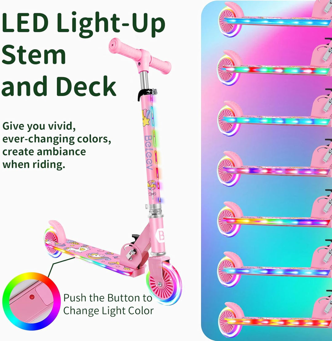 BELEEV V2 Roller Kinder Scooter 6 Jahre, Upgrade mit LED leuchtenden Rädern, Lenksäule und Deck, Höh