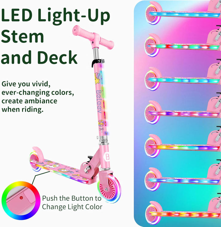 BELEEV V2 Roller Kinder Scooter 6 Jahre, Upgrade mit LED leuchtenden Rädern, Lenksäule und Deck, Höh