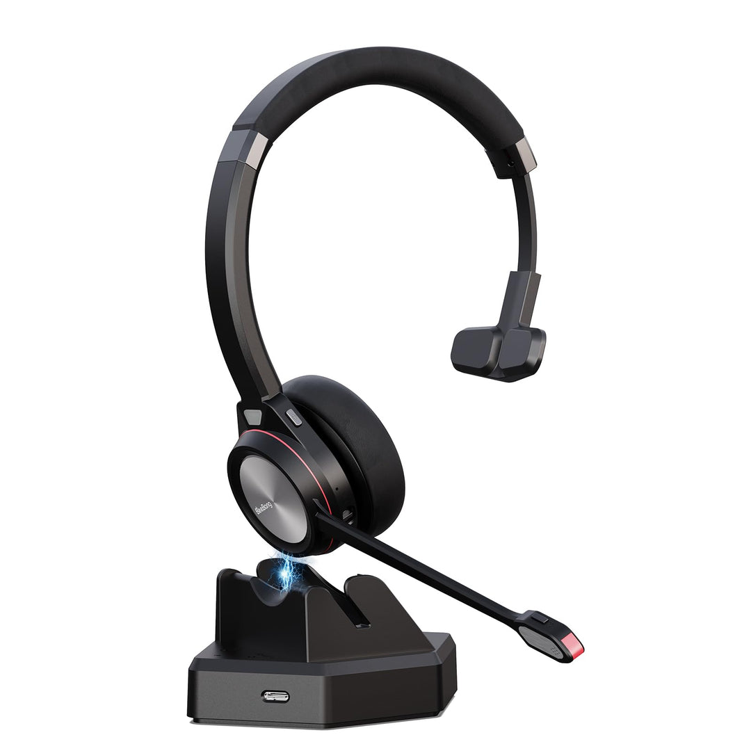 Wireless Headset, Mono Bluetooth 5.2 Headset mit Mikrofon & USB Dongle für PC, 30 Stunden Sprechzeit