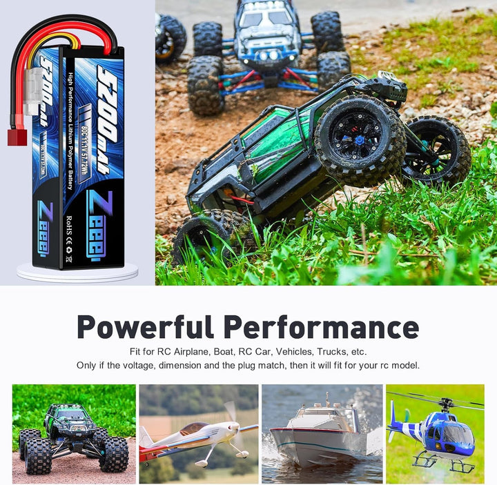 Zeee 3S LiPo Akku 11,1V 80C 5200mAh Hardcase Batterie mit T Stecker für RC Auto, RC Flugzeug, RC Hub