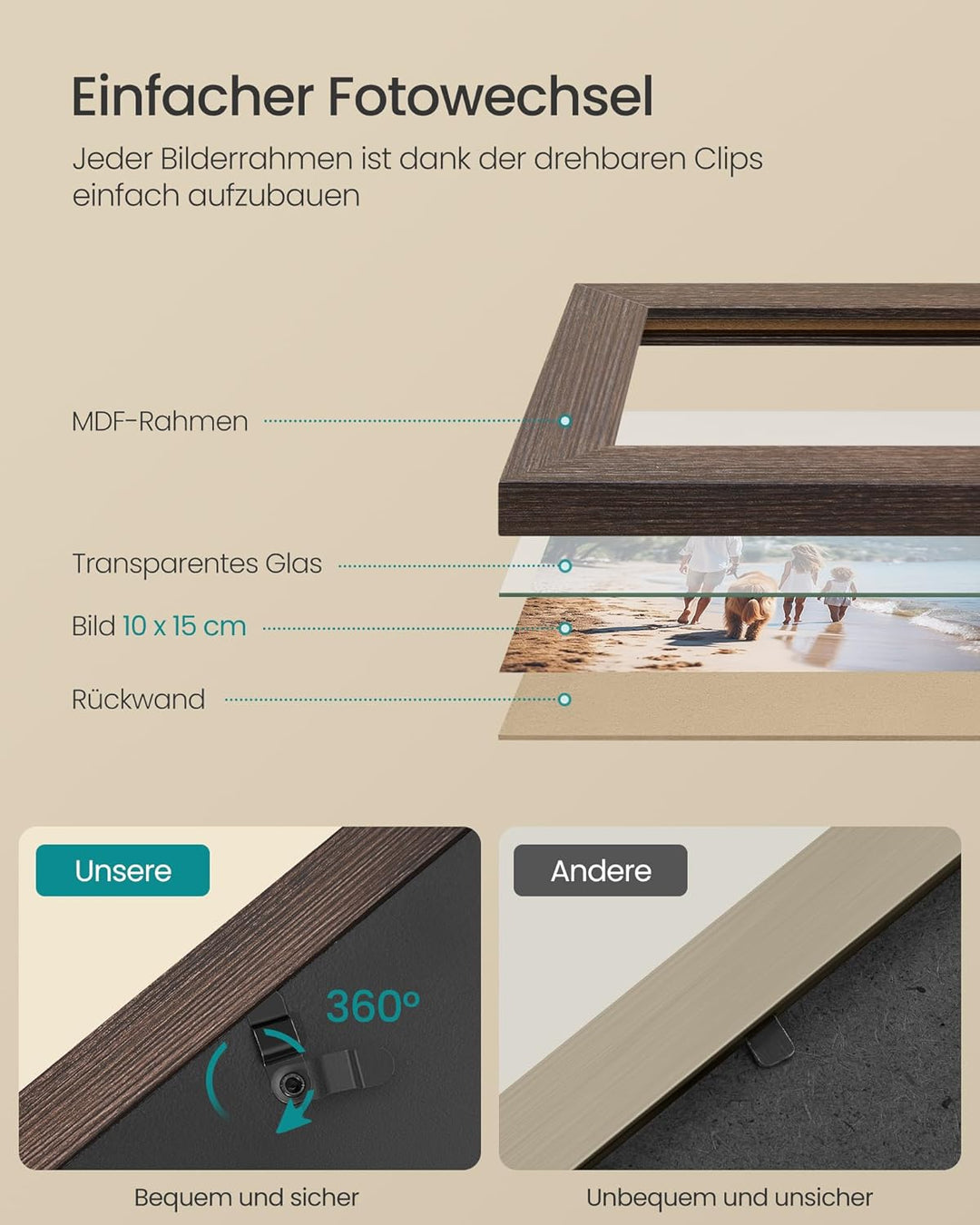 SONGMICS Bilderrahmen-Collage, 12 Fotorahmen für 10 x 15 cm Bilder, Fotocollage, Wandcollage, Multi-