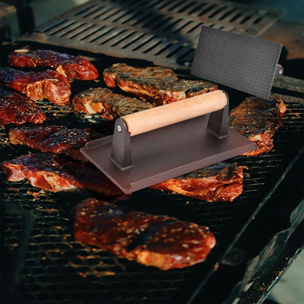 Fleischpresse, Burgerpresse, Steakgewicht Holzgriff Speckgrill, Hamburgerpresse, Pro für Grills, Gri
