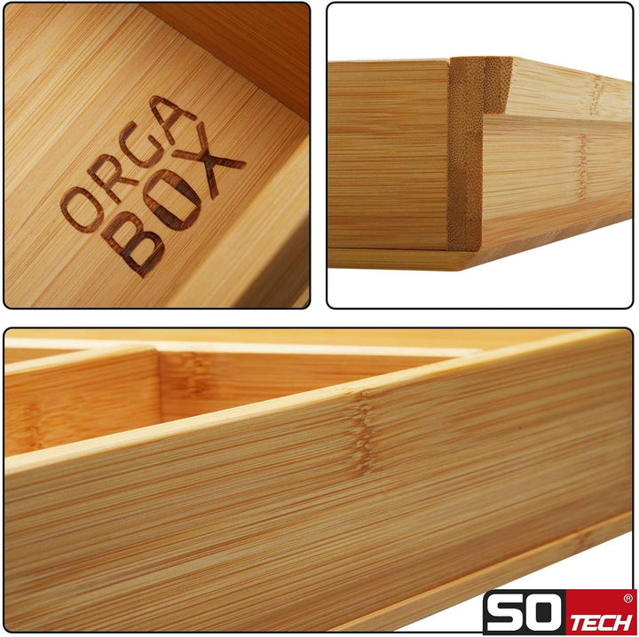 Orga-Box 3 BAMBUS Besteckeinsatz für 80er Schublade (473 x 697 mm) mit 7 Fächer Holz-Schubladeneinsa
