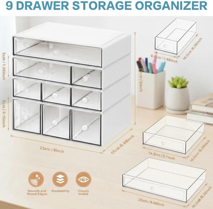 schubladenbox,Schreibtisch Organizer,Desk Aufbewahrungsbox mit 9 Schubladen,Stapelbare,multifunktion
