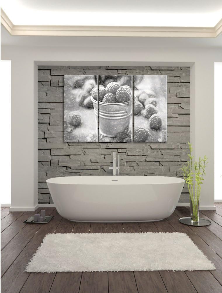 Pixxprint Himbeeren im Blecheimer Kohle Effekt 3-Teiler Leinwandbild 120x80 Bild auf Leinwand