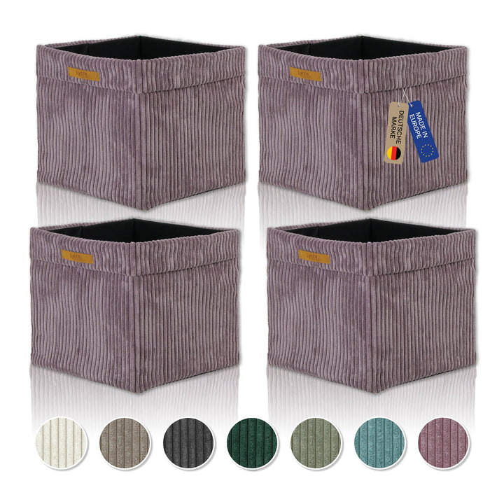 Kallax Boxen Cordstoff 4er Set | faltbare Aufbewahrungsboxen 33 x 33 x H31 cm mit abnehmbarem Cordbe