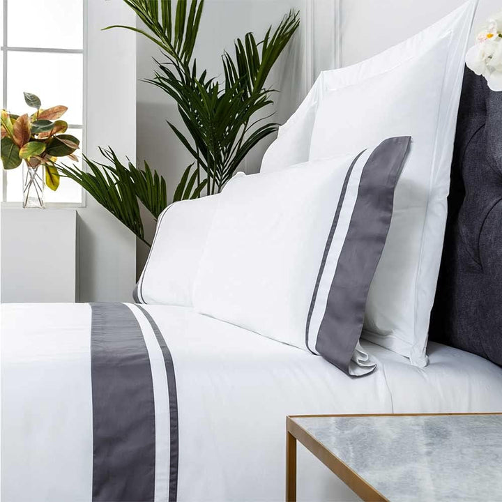 Cotton Artean Bettwäsche-Set, ägyptische Baumwolle, Fadenzahl 300, Weiss und Grau, Bettgrösse 180 x