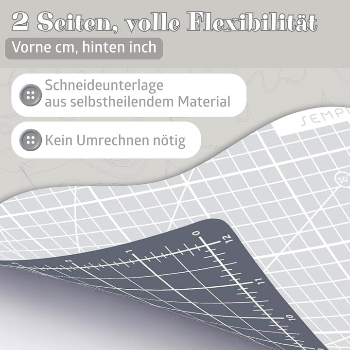 Semplix Schneidematte A1 90x60 cm, selbstheilend, Patchwork &amp; Hobby (hellgrau-grau), Hellgrau-grau