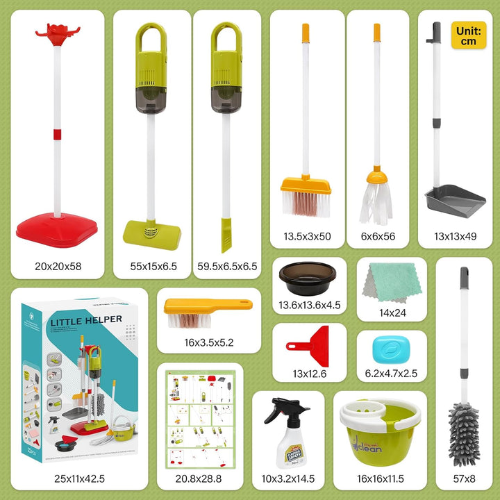 Dreamon Kinderstaubsauger Mit Saug und Soundfunktion, 14 PCS Putzset für Kinder, Staubsauger Kinder