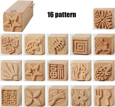 16pcs Holzstempel Holzblockdruck Briefmarken Stilvolle Border Pattern Holzstempel für Blockdruck auf