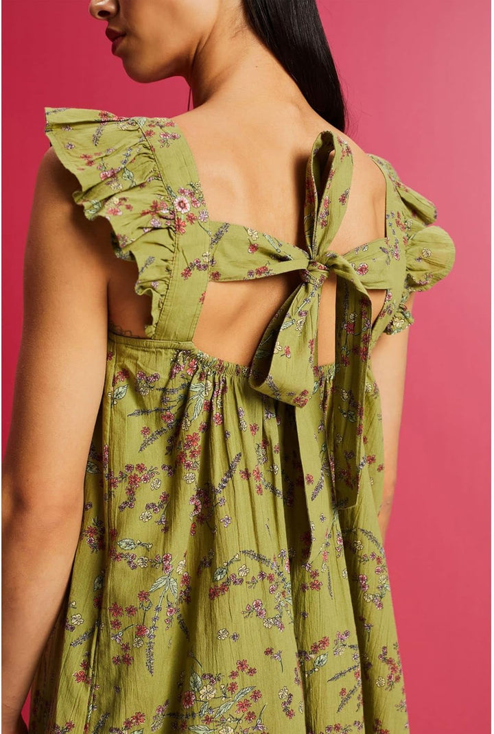 edc by Esprit Bedrucktes Minikleid, 100% Baumwolle M 328/Pistachio Green 4, M 328/Pistachio Green 4