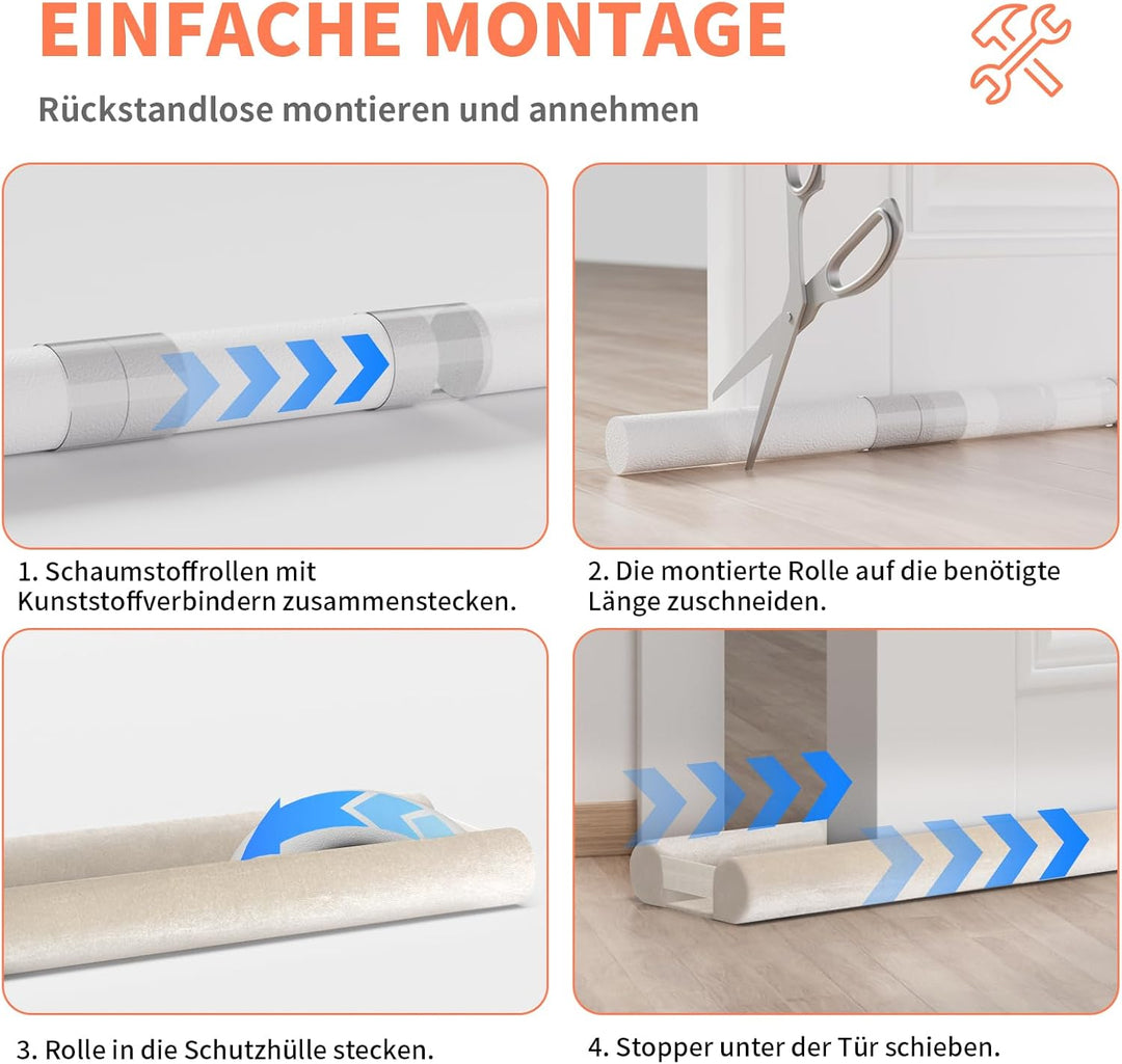 BKSAI Zugluftstopper für Türen Rückstandlos Türdichtung Haustür 60-110CM Windstopper Kälteschutz Sch