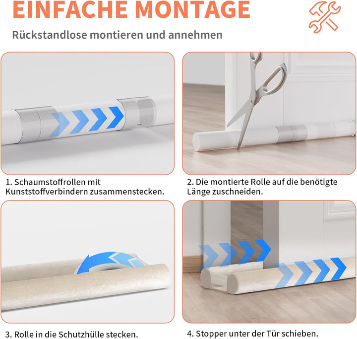 BKSAI Zugluftstopper für Türen Rückstandlos Türdichtung Haustür 60-110CM Windstopper Kälteschutz Sch