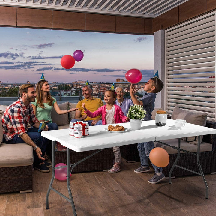 COSTWAY Buffettisch klappbar 153x74cm, Klapptisch mit Tragegriff, Partytisch, Campingtisch aus Kunst