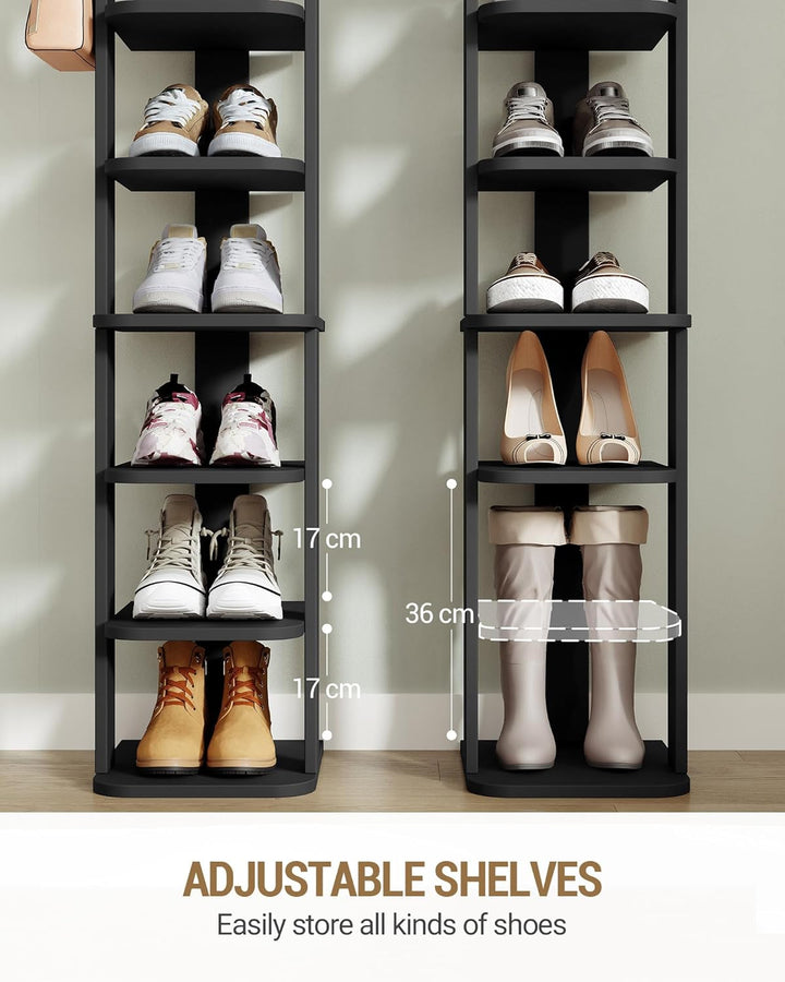 Hzuaneri Schuhregal, Schuhablage mit 10 Ebenen, Holz-Schuh-Organizer mit Haken, Verstellbar, Platzsp