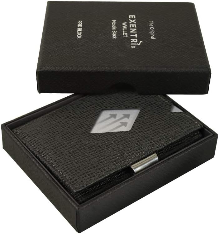 Exentri Wallet Kreditkartenetui echt Leder mit RFID Schutz, S, Mosaic Black [331] Schwarz, Schwarz