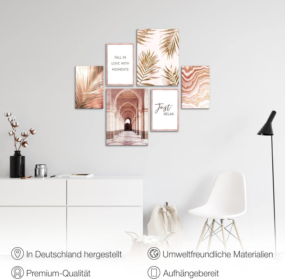 Novart Bilder Set - AUFHÄNGFERTIG - KEIN EXTRA RAHMEN BENÖTIGT - Oriental Marokko Palme Modern Rosa
