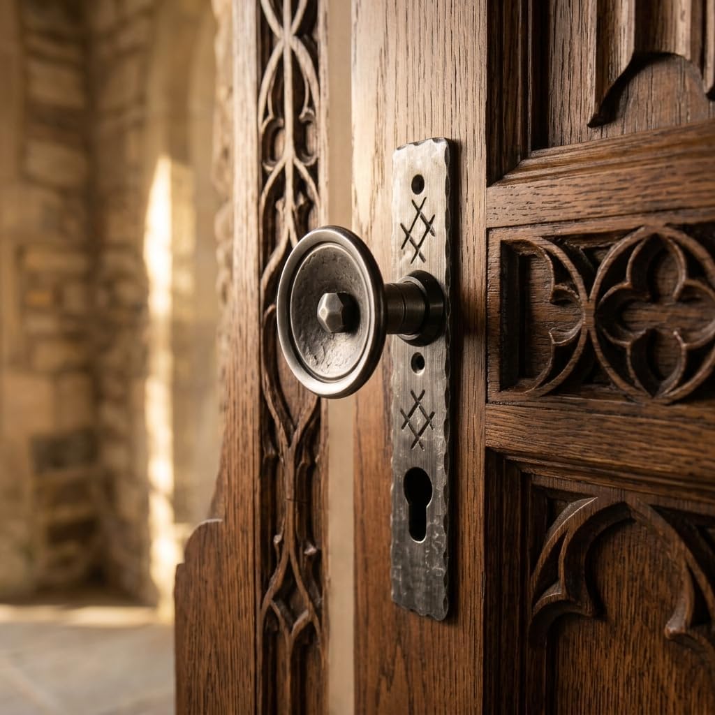 UHRIG Tür-Knauf im Retro-Look - drehbares Knopfdrücker-Paar aus Schmiede-Eisen - Vintage Tür-Knopf -