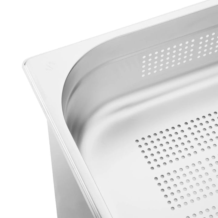 Vogue K841 Gastronomiebehälter aus Edelstahl, Gastronorm 1/1, 100 mm tief, perforiert, silber 100mm,