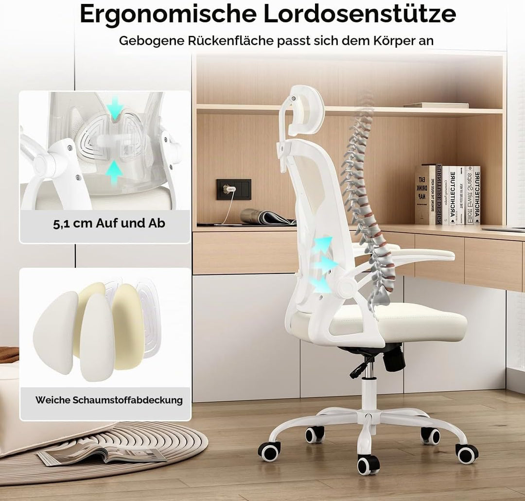 Farini Ergonomischer Stuhl mit Armlehne Büro Schreibtischstuhl mit Rollen Bequemer Home Office Stuhl