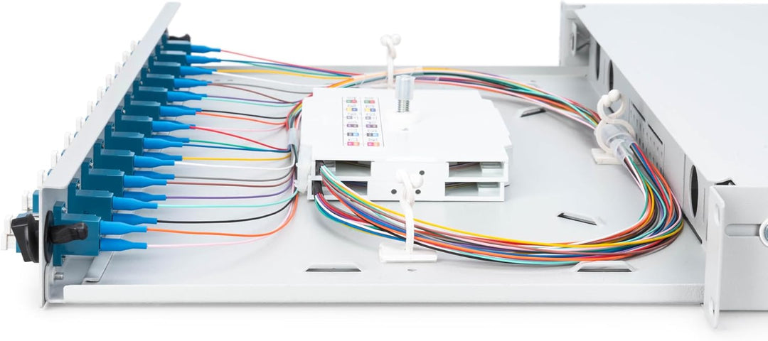 DIGITUS LWL Spleissbox 12 Kupplungen - LC - OS2-1HE 19-Zoll - Single-Mode Duplex - Mit Spleiss-Kasse