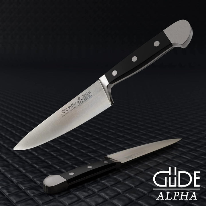 GÜDE Solingen - Kochmesser geschmiedet, 21 cm, POM schwarz, ALPHA, Küchenmesser, Doppelkropf, Handma