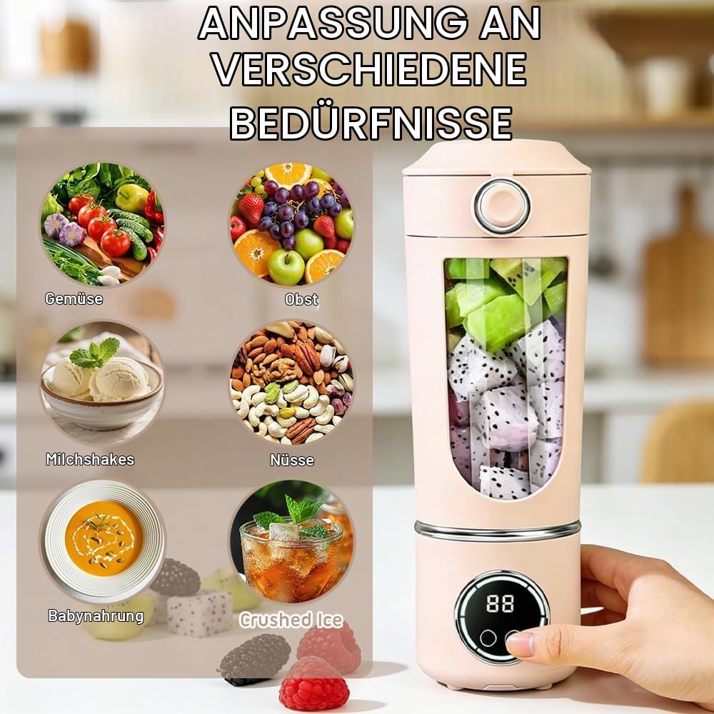 Tragbarer Mixer 700ml, Wiederaufladbar Mini Mixers with Digital Display, Mixer to Go for Milkshakes,