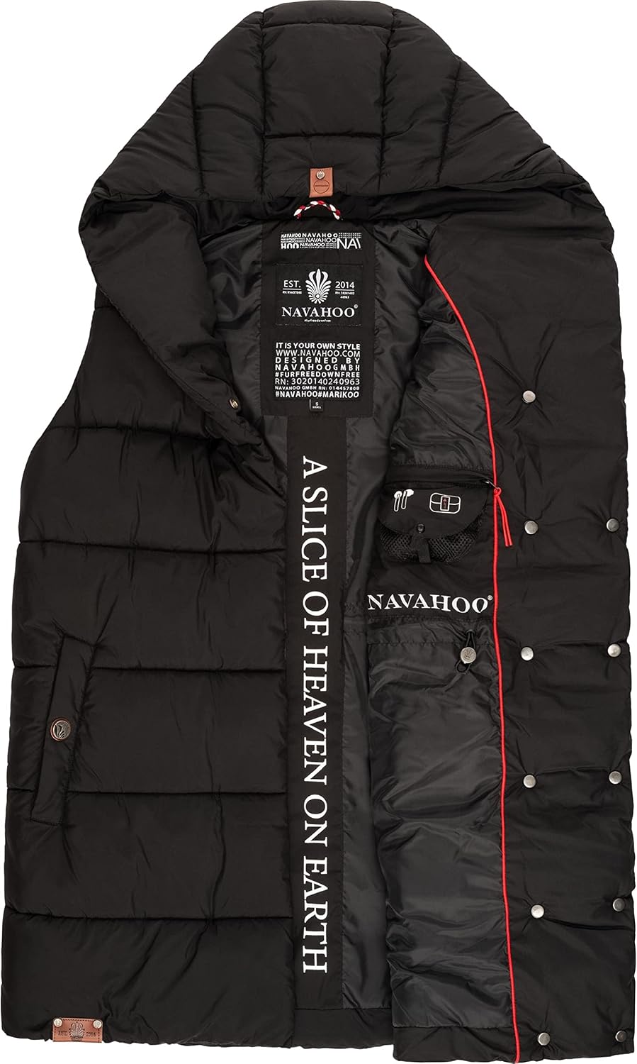Navahoo warme Damen Winter Steppweste lang mit Kapuze Madilynaa XS-XXL XXL Schwarz, XXL Schwarz