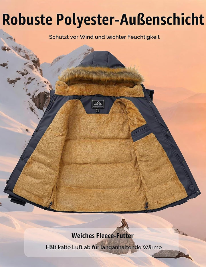 Herren Winter Parka Jacke Winddicht Outdoor Warme Fleecejacke Freizeit Übergangsjacke Wasserabweisen