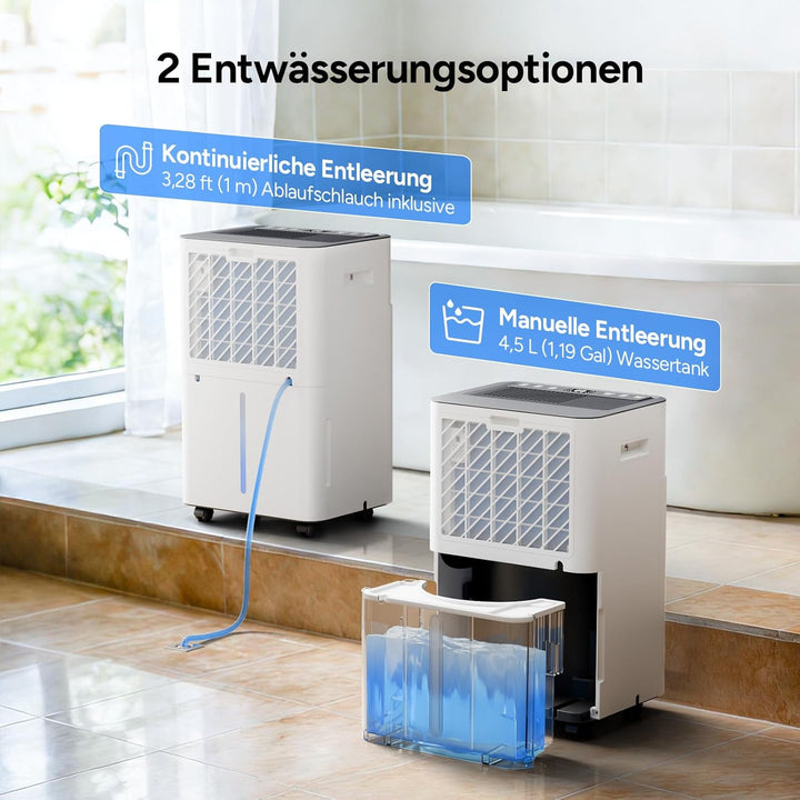 DR.PREPARE Luftentfeuchter Elektrisch 25L, Entfeuchter für Keller Wäschetrocknung, 4.5L Tank, 3 Modi