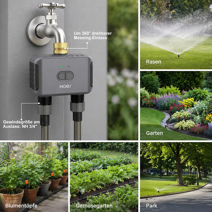 Bewässerungscomputer WLAN 2 Ausgänge für Gartenbewässerung,Messing-Einlass