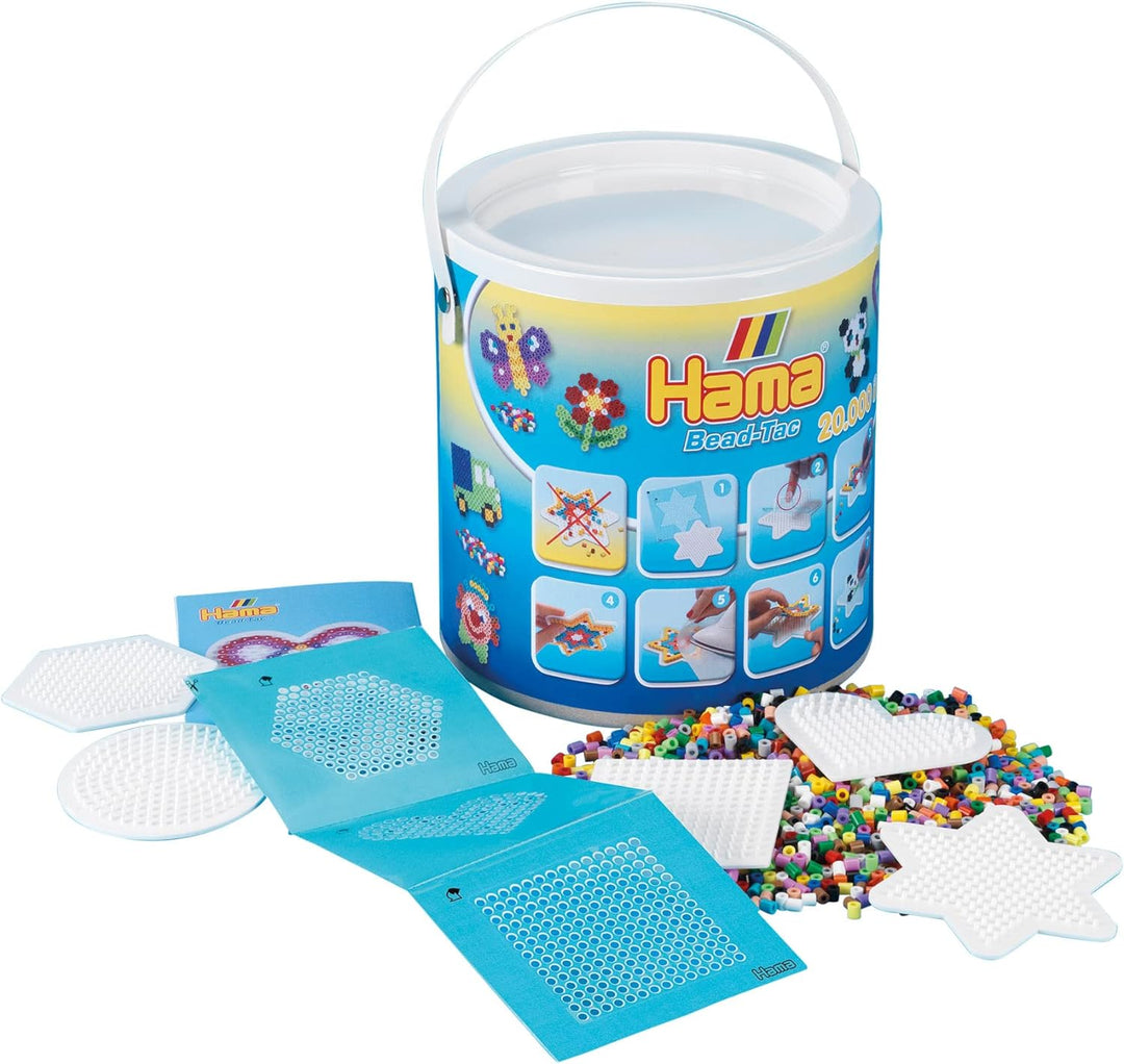 Hama Perlen 7701 Set mit Eimer und ca. 20.000 bunten Midi Bügelperlen mit Durchmesser 5 mm im Grundf