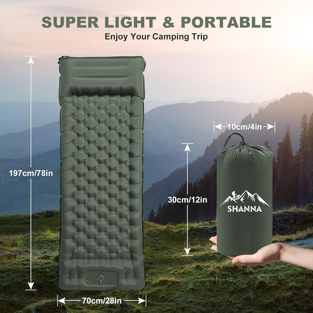 SHANNA Isomatte Outdoor Camping Luftmatratze: Extra Dick 12cm Ultraleicht Schlafmatte mit Integriert
