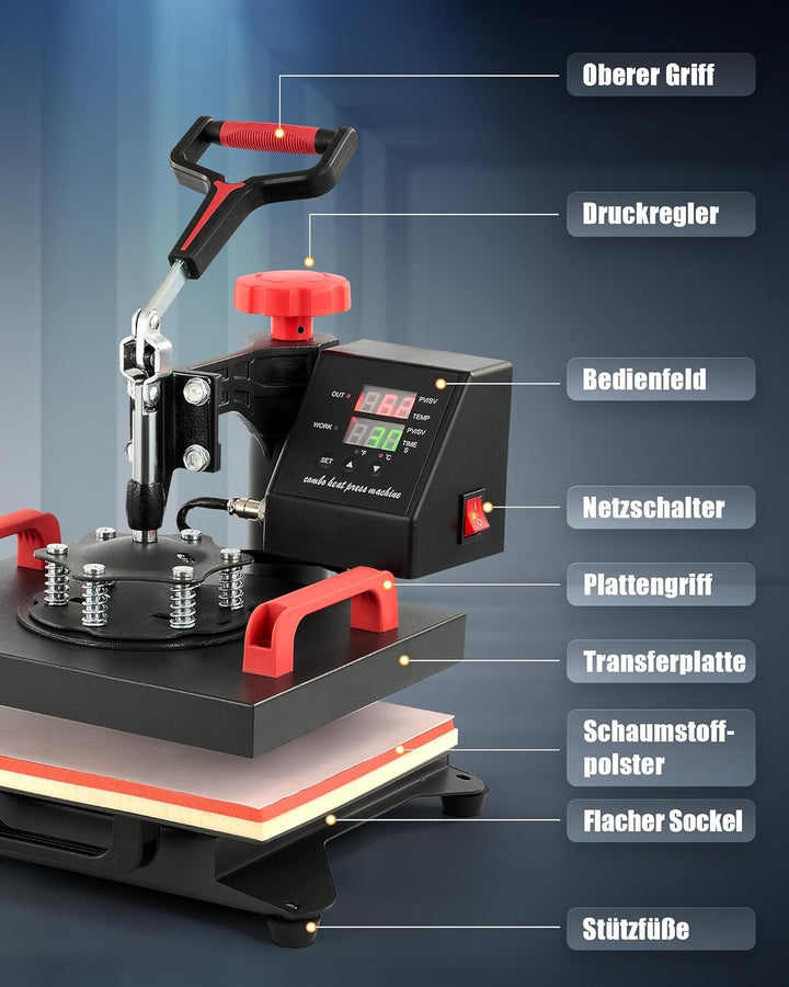 CREWORKS Hitzepresse Transferpresse Heat Press Heisspresse 360 Grad Schwenkbar DIY Mulitifunktional