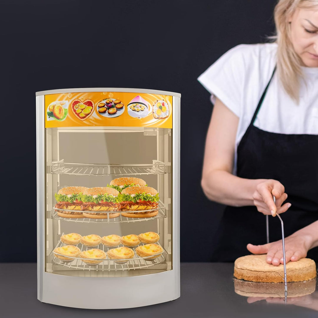 Warmhaltevitrine Gewerbe Speisenwärmer Vitrine 50L Heisstheke mit Geschwungenem Glas &amp; Magnetischer