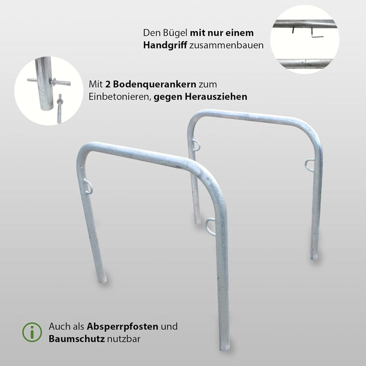 TRUTZHOLM Fahrradanlehnbügel Fahrradständer 115x99cm zum Einbetonieren Stahlrohr Ø 49mm feuerverzink