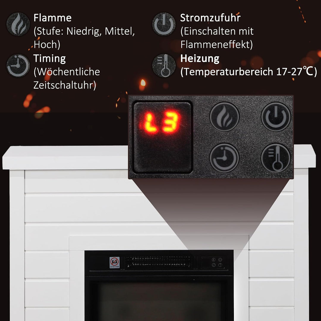 HOMCOM Elektrokamin mit Heizung, elektrischer Kamin mit Flammeneffekt, 1800 W Dekokamin mit Timer, E