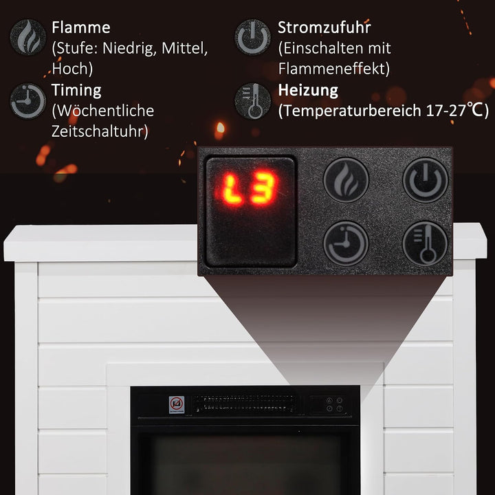 HOMCOM Elektrokamin mit Heizung, elektrischer Kamin mit Flammeneffekt, 1800 W Dekokamin mit Timer, E