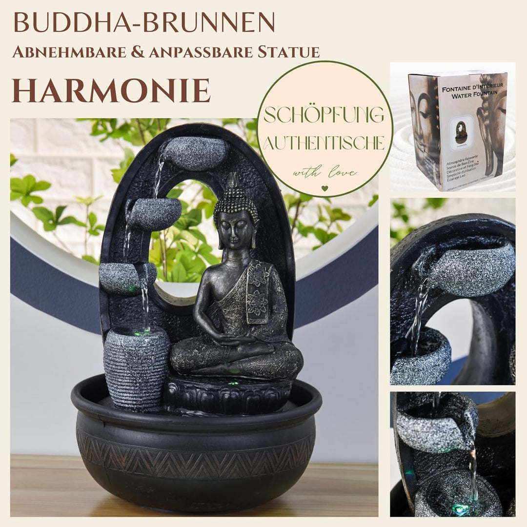 Zen'Light - Zimmerbrunnen Buddha Harmonie - Wasserbrunnen mit geräuschloser Pumpe - LED-Brunnen mit