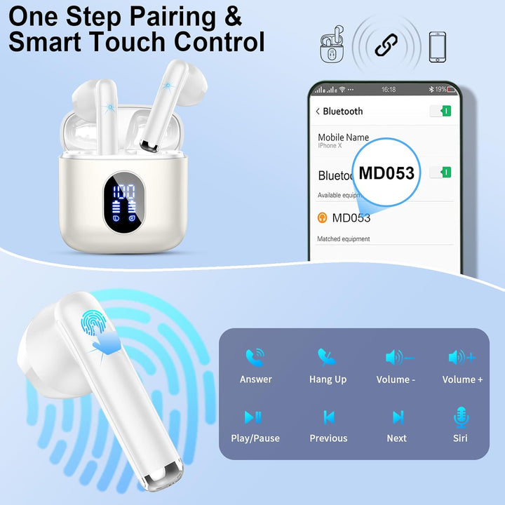 Drsaec Bluetooth 5.4 Kopfhörer, 2025 Neu In Ear Kopfhörer Kabellos Bluetooth 6D Tiefer Bass Kabellos