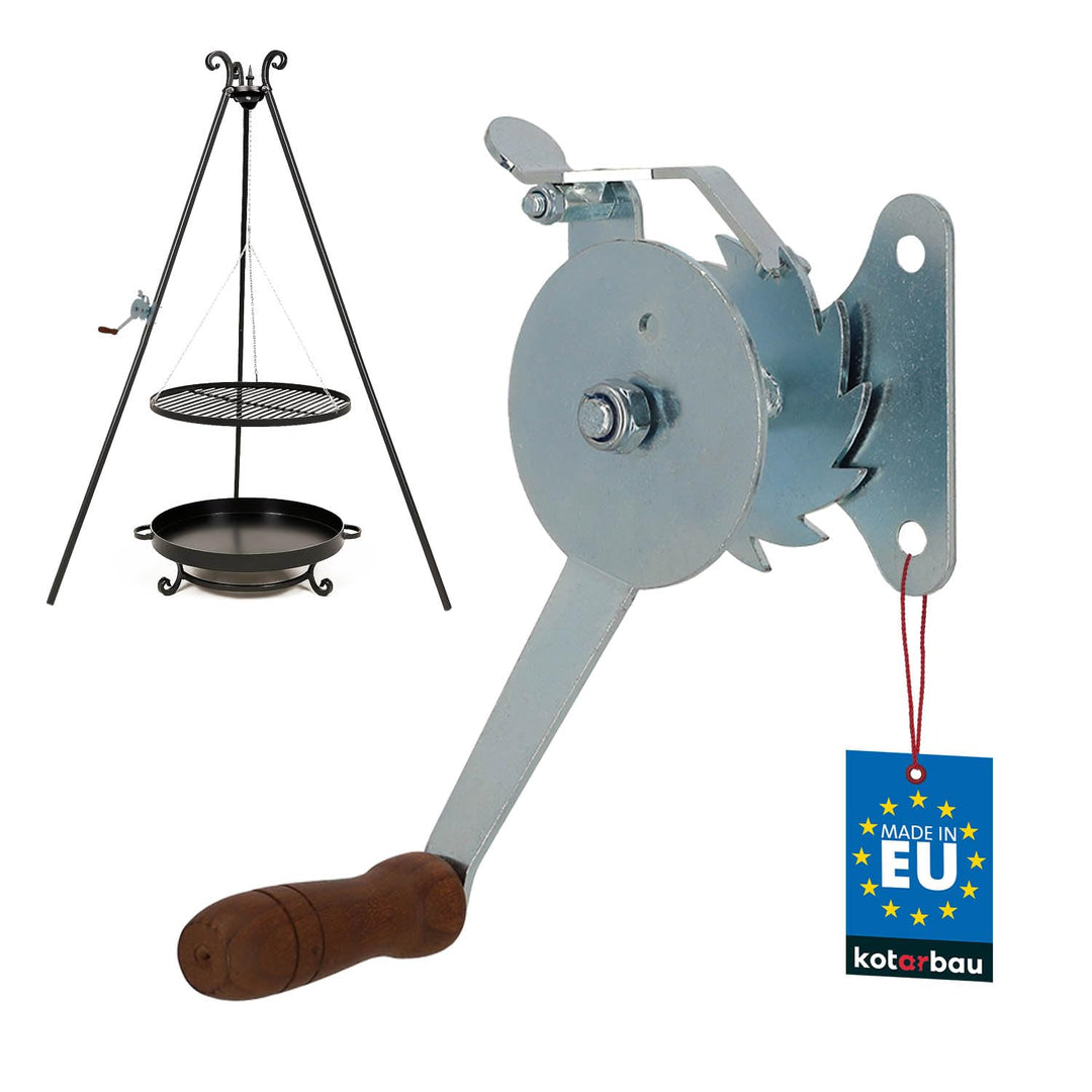 KOTARBAU® Grillrostwinde zum Einstellen der Grillrosthöhe Stahl Verzinkt mit Holzgriff Grillkurbel K